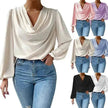 Casual Evening Top for Women Long-sleeved Shirt Loose V-neck chiffon blouse Top women