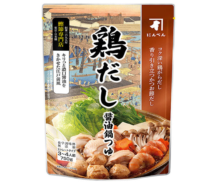 [Best before date 2024.11.01 or later] Ninben Chicken Stock Soy Sauce Hot Pot Soup 750g Pouch x 12 Bags