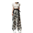 New Painting Ice Silk Wide-leg Baggy Trouser Pants Summer Women