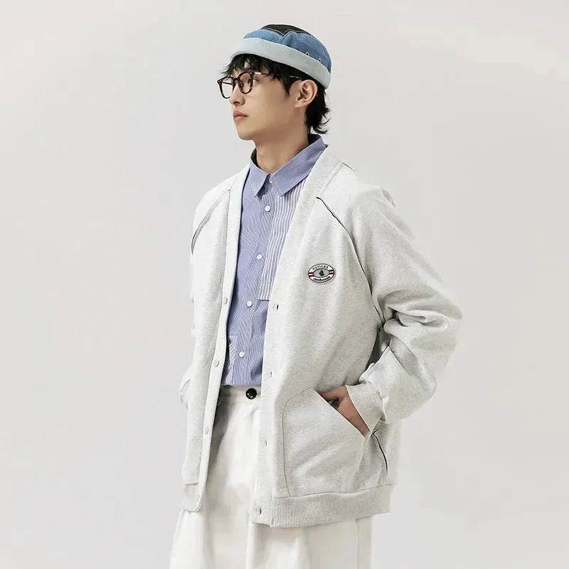 Retro Solid Color Cotton Athletics Sports Cardigan  For Men
