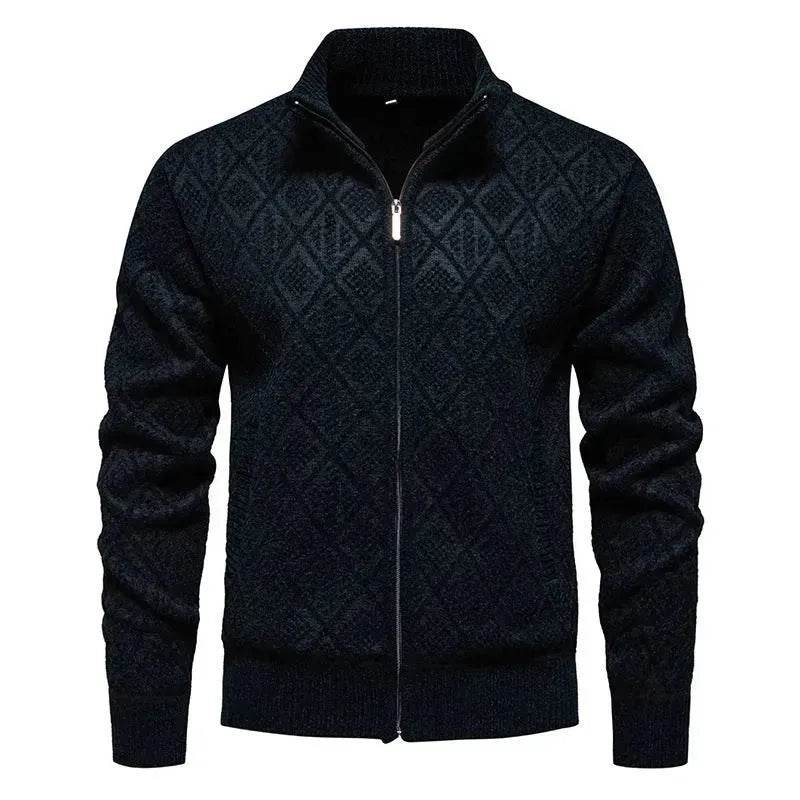 2025 Fall Winter Men Fleece-lined Thick Stand Collar Sweater Cardigan for men