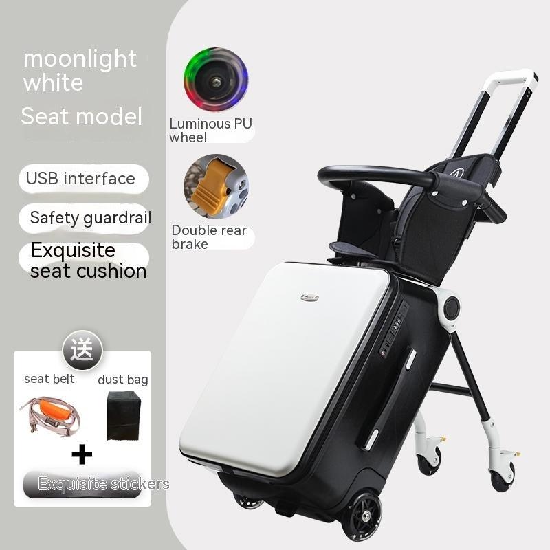 Kids Ride-On Suitcase Stroller with Seat Luminous Wheels Travel Luggage