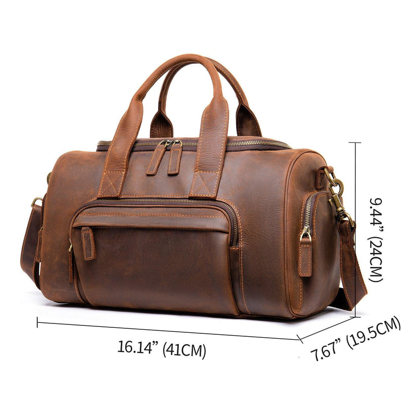 🧳 Vintage Leather Travel Duffel Bag – European Retro Weekend Luggage