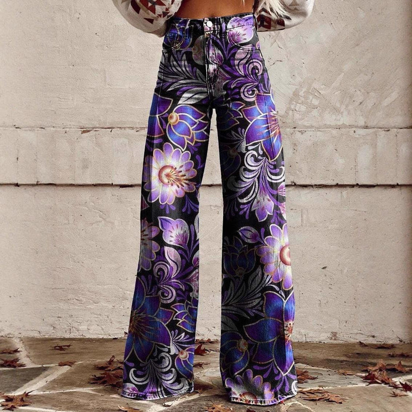 Women's 3D Graphic Print Flare Pants – Plus Size Mid-Waist Wide Leg Printed Trousers