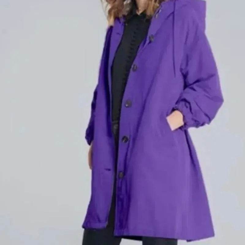 Women Casual Style Hoodie Windbreaker Mid-Length Long-Sleeved waist Jacket