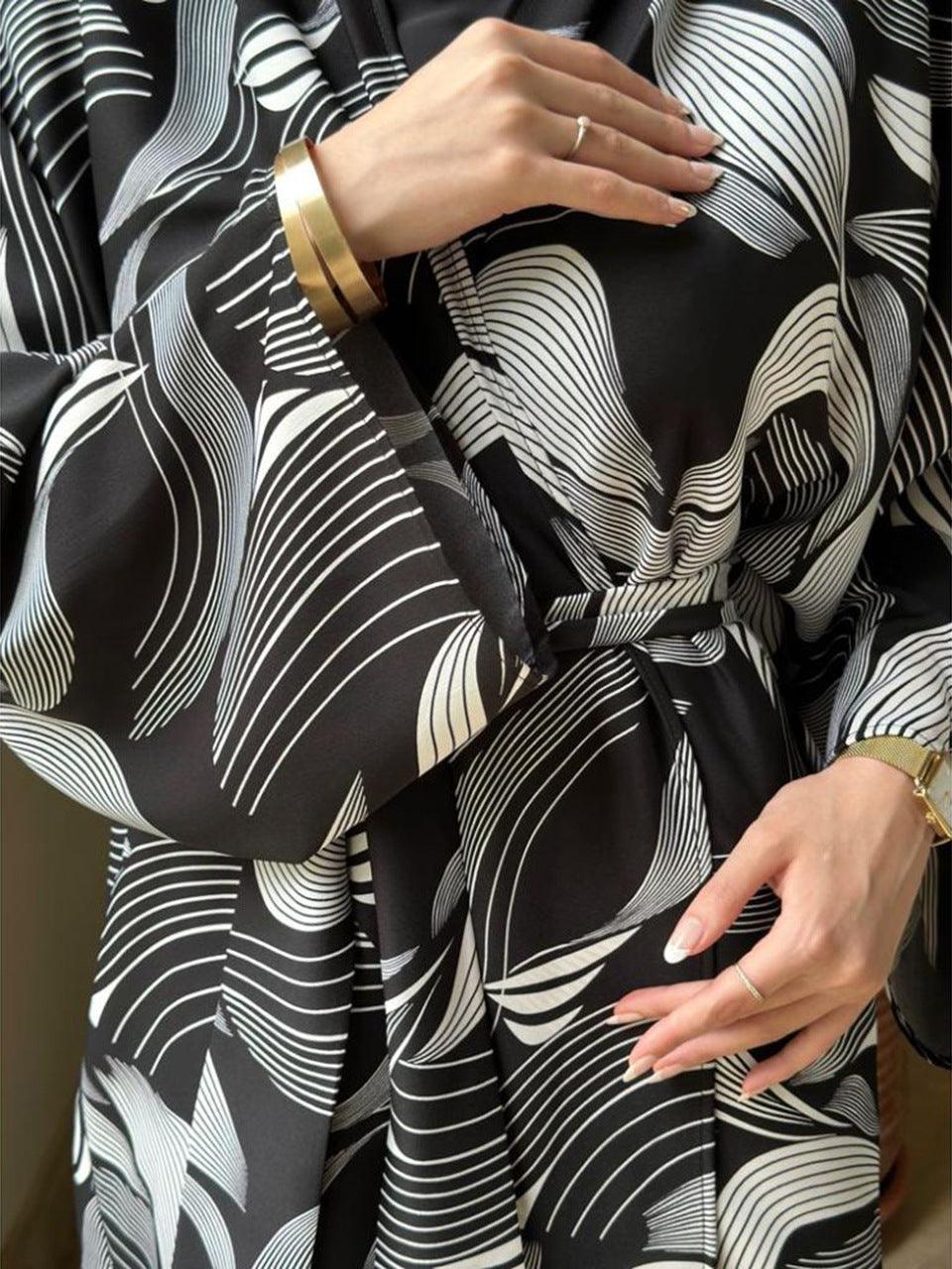 Shawl Arabic Muslim Drop-shoulder Sleeve Printed Robe