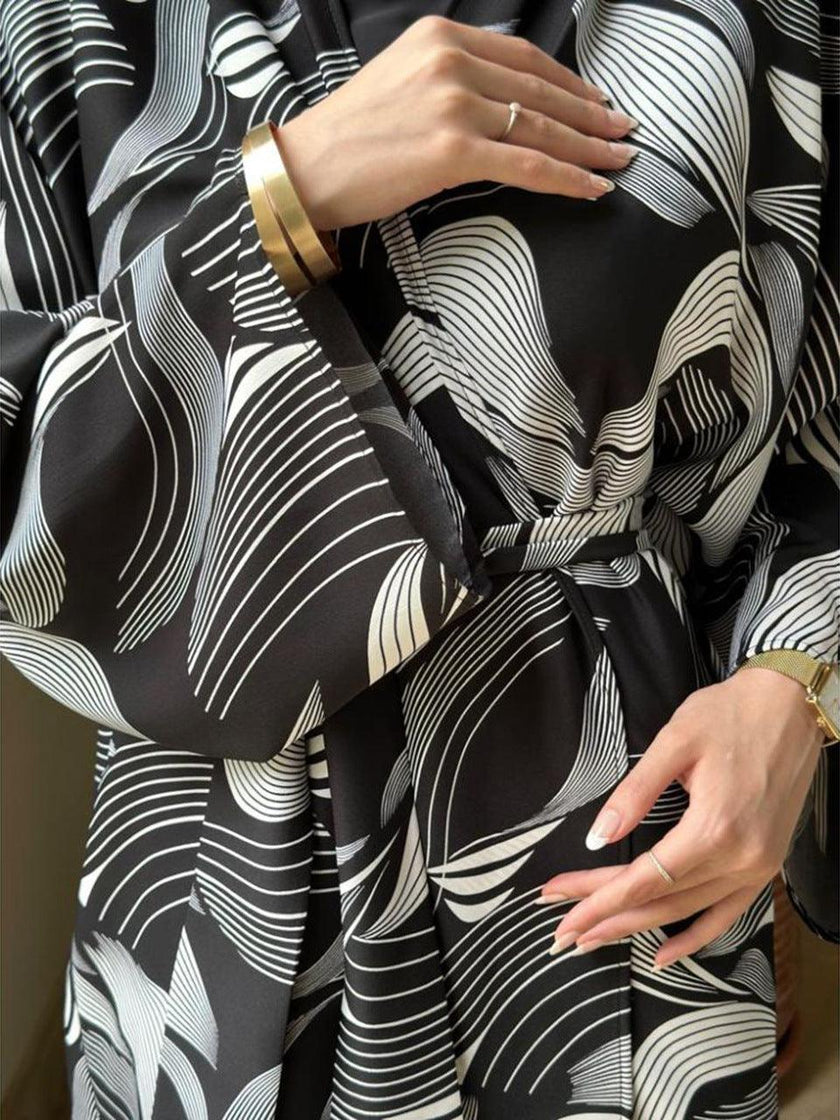 Shawl Arabic Muslim Drop-shoulder Sleeve Printed Robe