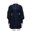 Classy Fashion Lantern Sleeve Button down Denim Shirt flared Mini Dress