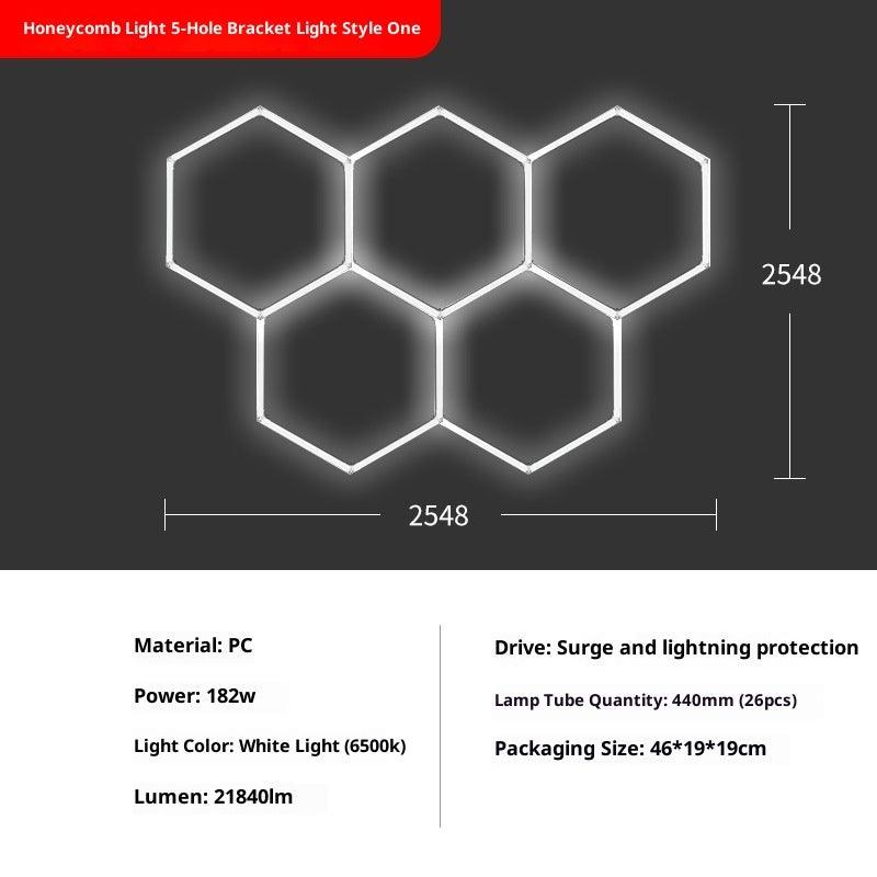 Honeycomb Hexagonal Garage Light 110V, Bracket Mount, Single to Penta Hole Configurations