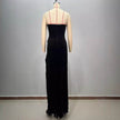 Women's Black Bandeau Slim-fit Drilling Slit Cocktail Evening Dinner Dress