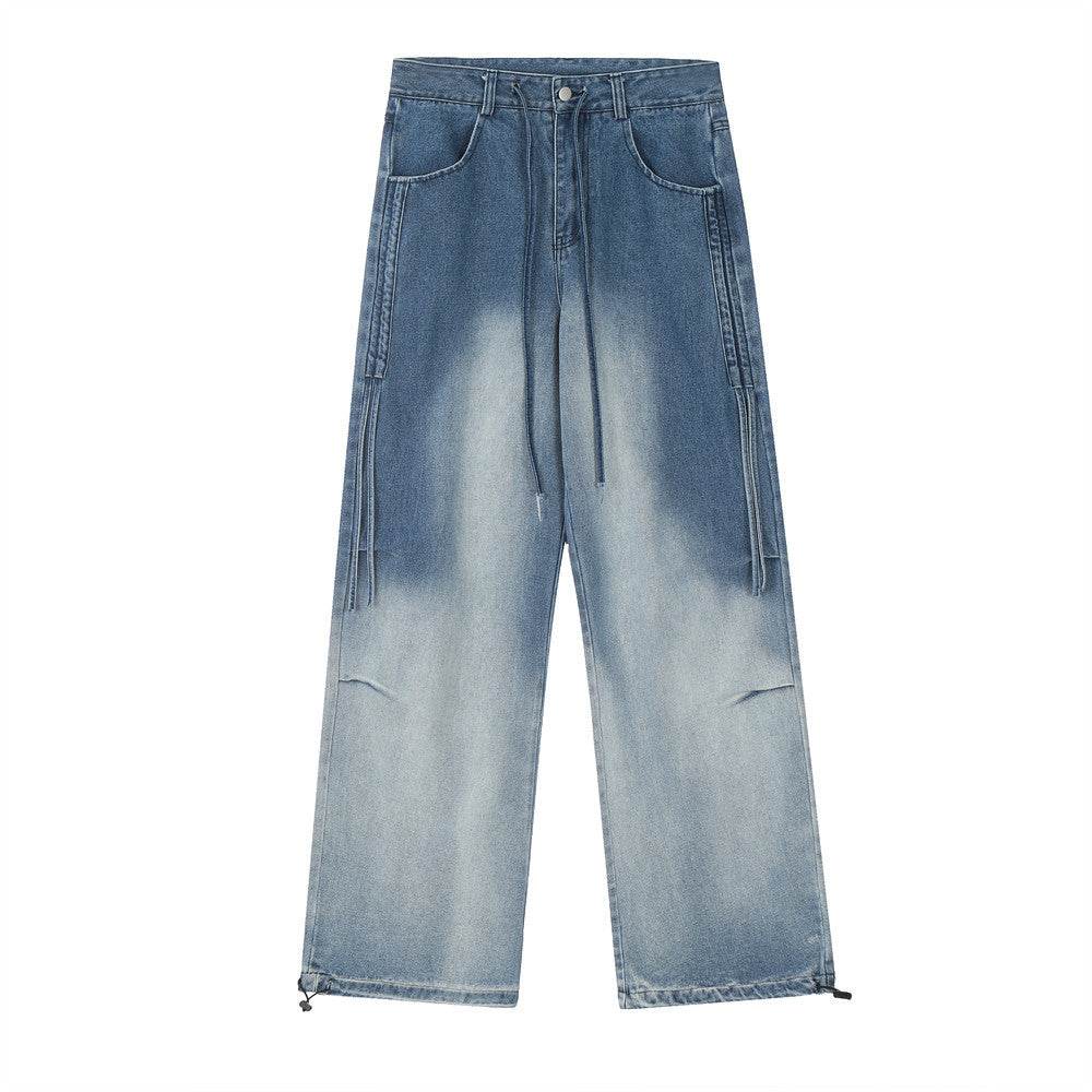 Gradient Tie-dye Straight-leg Denim Trousers Men Jeans