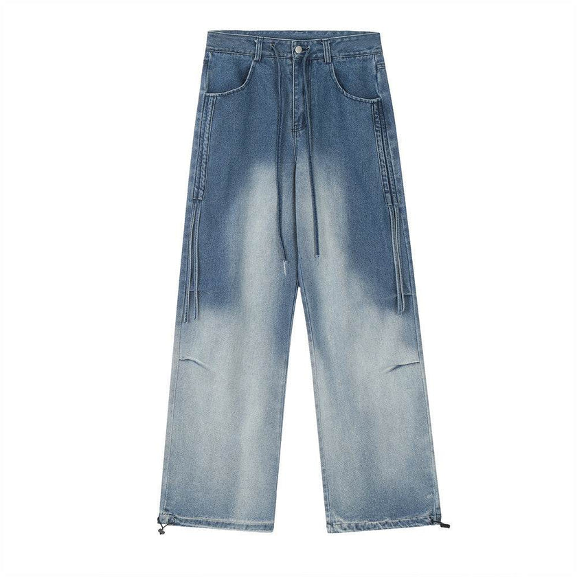 Gradient Tie-dye Straight-leg Denim Trousers Men Jeans