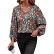 Women's V-neck Lantern Long Sleeve Shirt Autumn casual blouse top