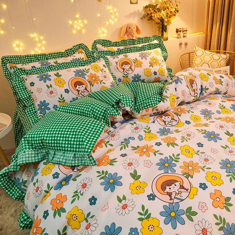 Cotton Floral Duvet Cover Bed Sheet Bed Skirt Three Or Four Piece Suit