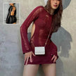 Women Fashion Slim Fit Hollow Long Sleeve Dress Y2K Charming Backless Hip-hugging Short Mini Suspender Dresses for Club Party