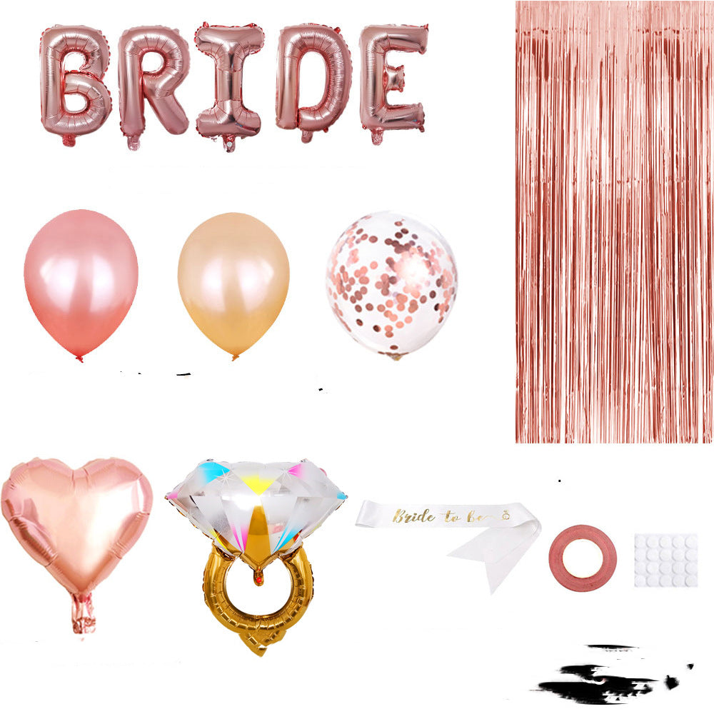 Bachelor Party Balloon Set – Bride Shoulder Strap, Diamond Ring & Rose Gold Foil Balloons