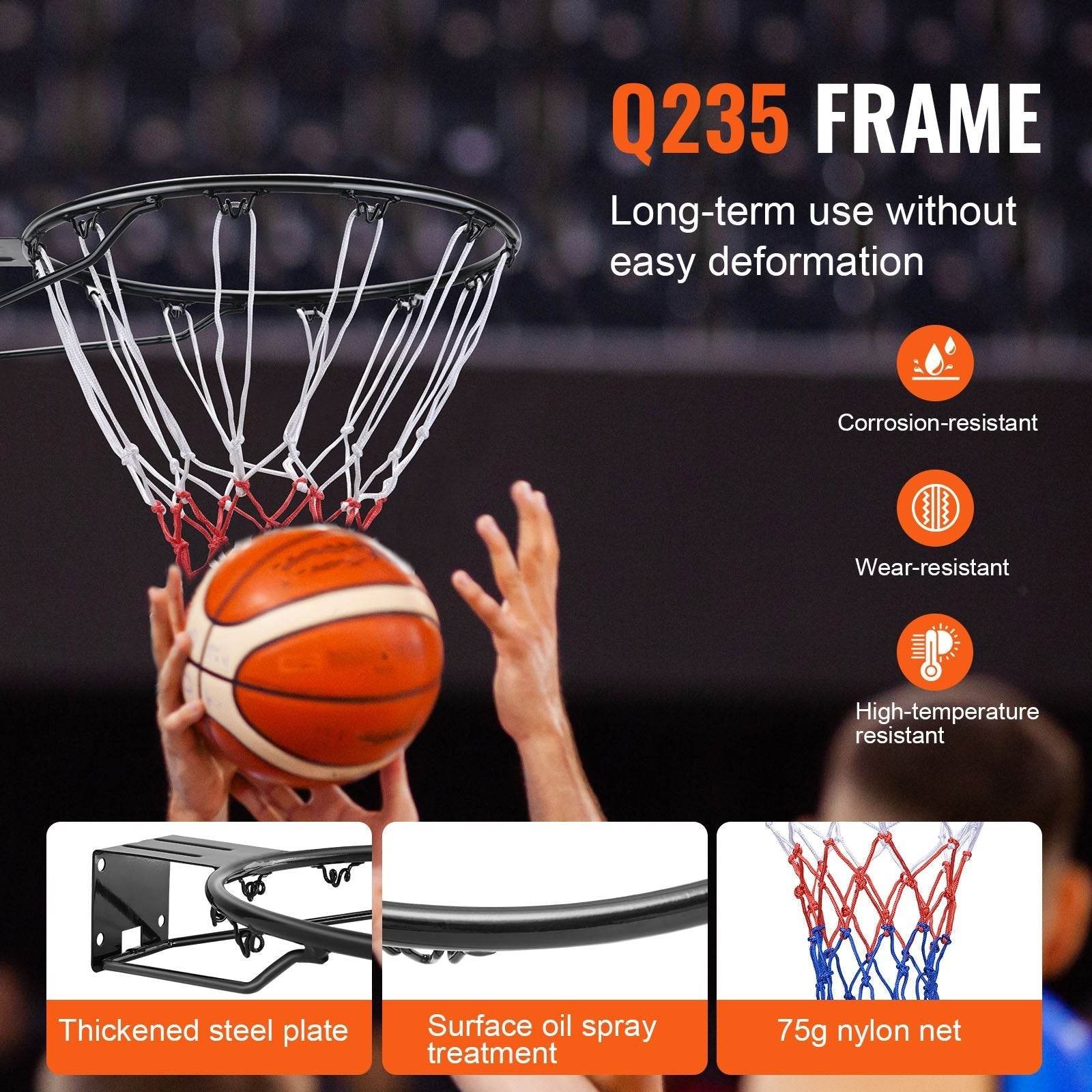 Wall Mounted Basketball Hoop – Heavy Duty Q235 Flex Rim with Net
