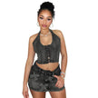 Chic Denim 2 piece Denim Skirt set Jean 2 piece set for Women Sleeveless crop top and Skirt