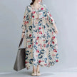 Plus Size Loose Panel Cotton Linen Print Short Sleeve Mum Maxi Dress