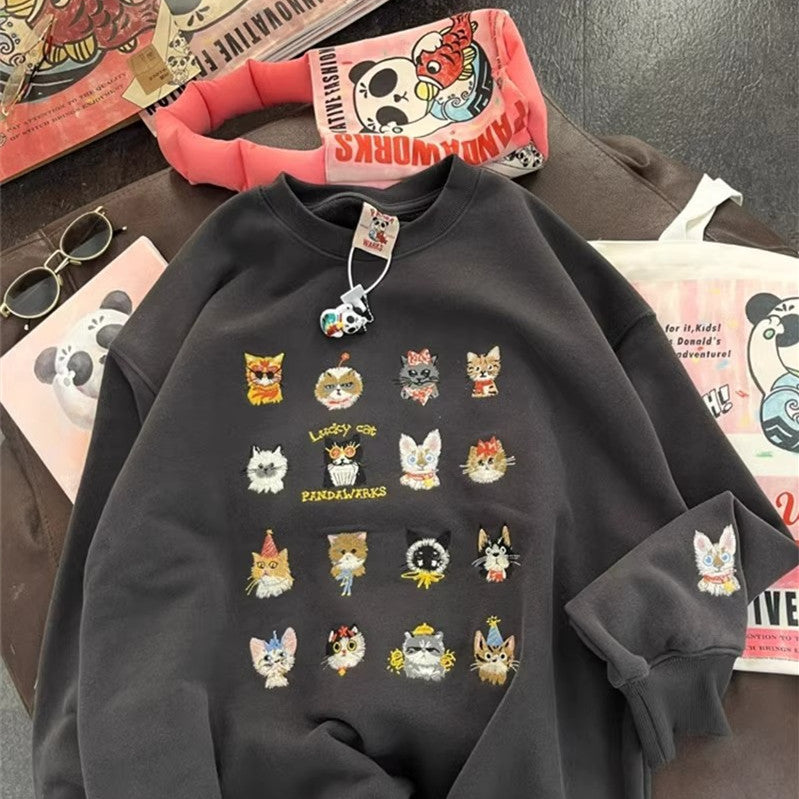 Women's 3D Kitten Embroidery Pullover Sweater Coat – Loose Fit Canada USA