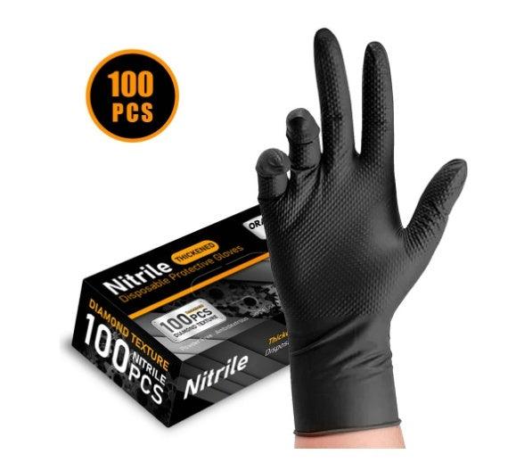 Thickened Diamond-Textured Nitrile Gloves 100 Pack – Heavy-Duty Disposable Gloves for Mechanics, Machinists & Electricians
