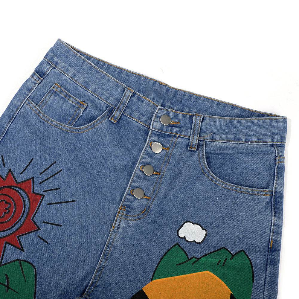 Cartoon Printed Jeans  Pants Trousers For Women