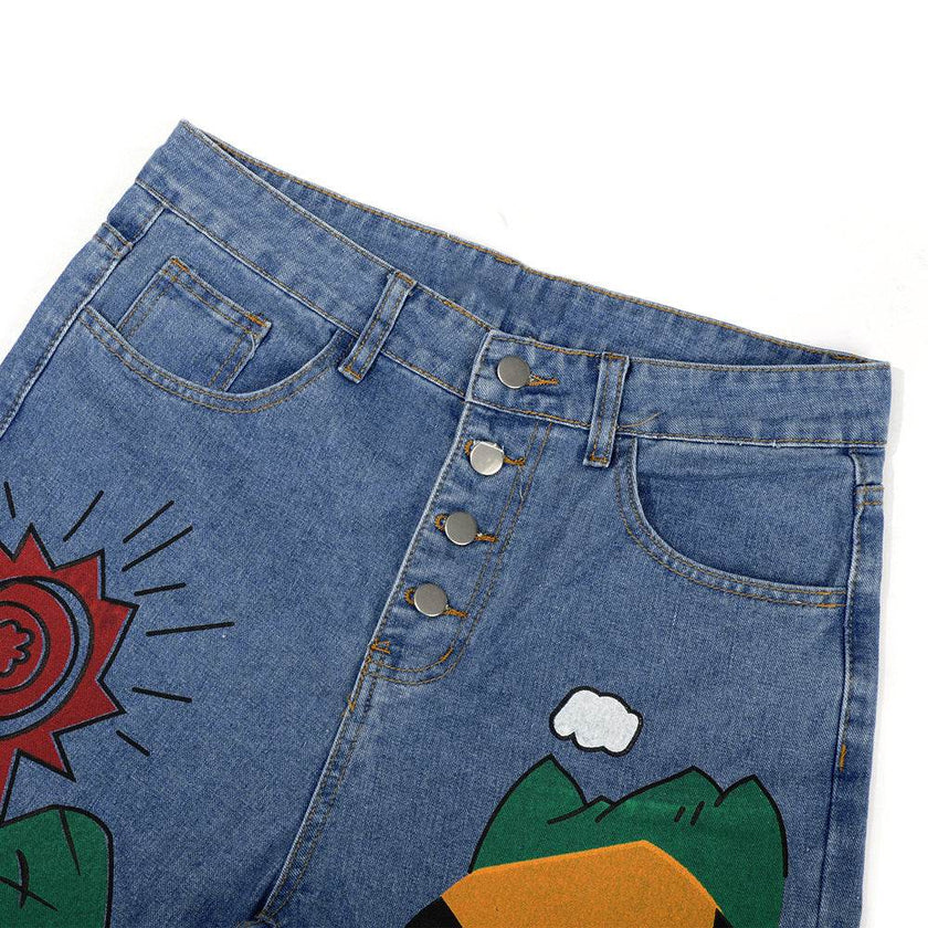 Cartoon Printed Jeans  Pants Trousers For Women