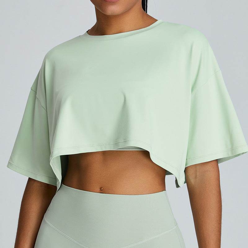 New Summer Breathable Quick-drying Yoga Loose Crop Workout Top  Women's Loose Running Leisure All-matching Fitness Top