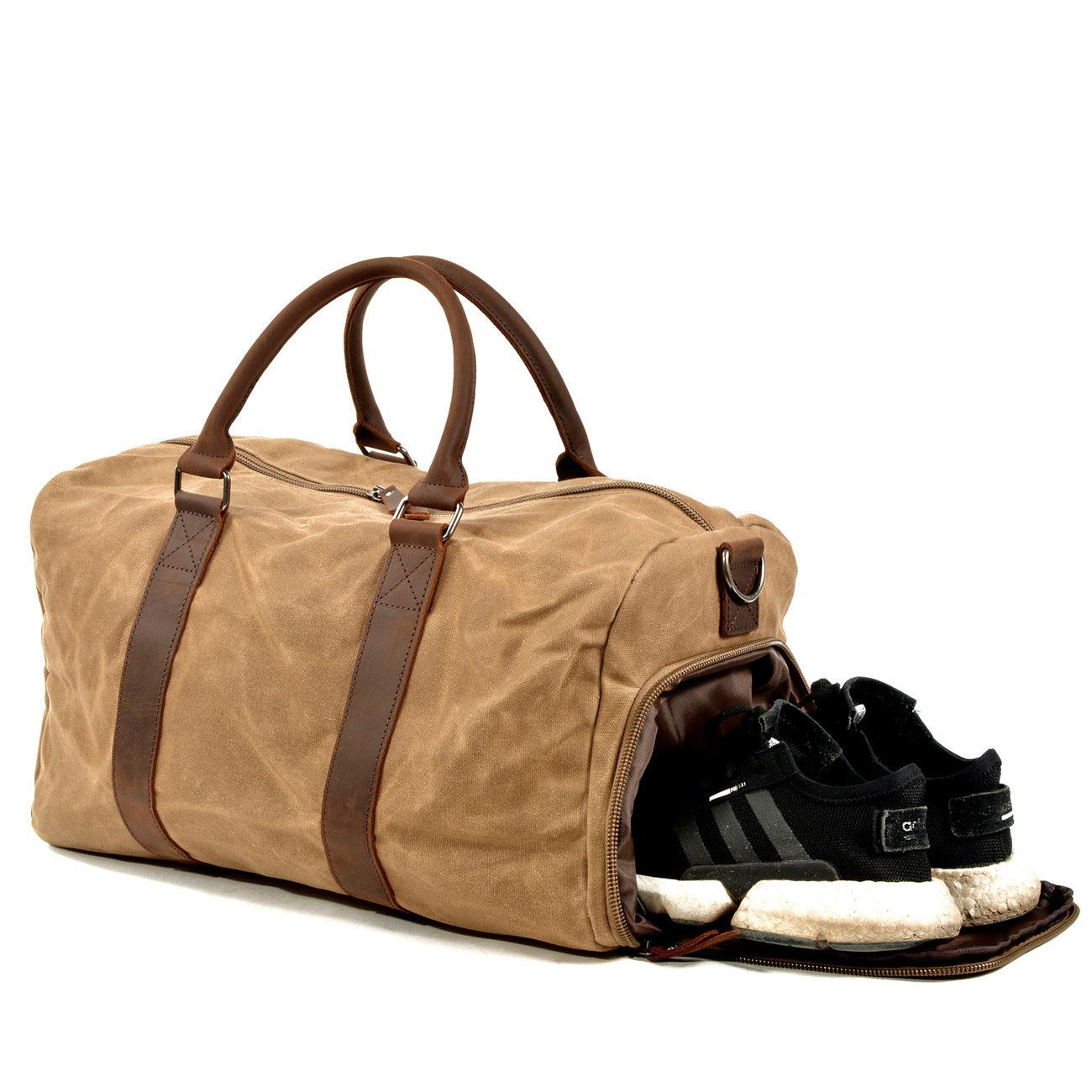 Vintage Canvas Travel Duffel Bag Weekender with Leather Handles Carry On