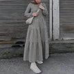 Middle East Plaid Long Sleeve Elastic Sleeve Round Neck Loose Waist Casual Dress Checked Casual dress for Arabfor Women