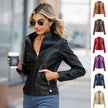 Fashioned European and American Slim fit stand collar Leather jacket for women
