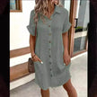 Womens Button Down Shirt Dress Summer Cotton Linen Dress V-Neck Mini Dress Casual Short Sleeve Loose Tunic Dresses