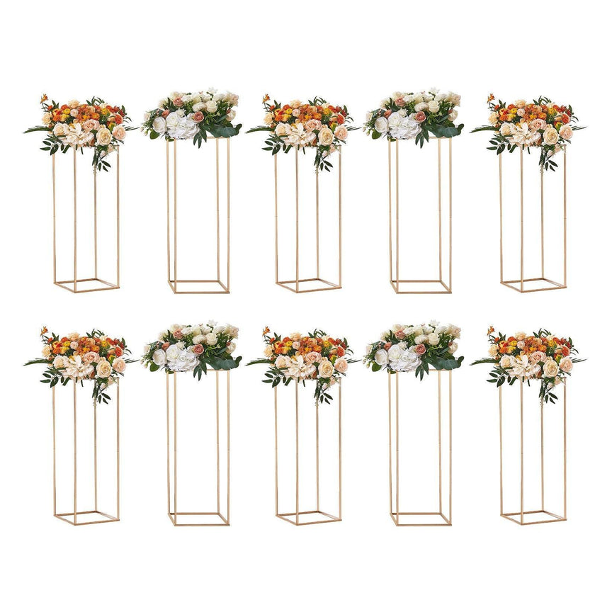 10PCS 31.5inch High Wedding Flower Stand, With Acrylic Laminate,Metal Vase Column Geometric Centerpiece Stands, Gold Rectangular Floral Display Rack For Events Reception, Party Decoration