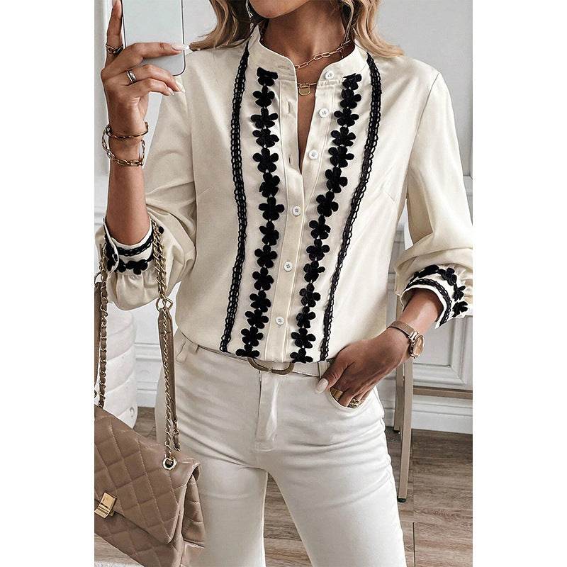 European And American Long sleeve button down Blouse shirt business office Work top for women