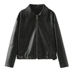 Fashioned Oversized zipper Lapel Leather coat jacket for women
