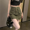 Workwear Denim Skirt Women's A- Line High Waist Mini Cargo Skirt