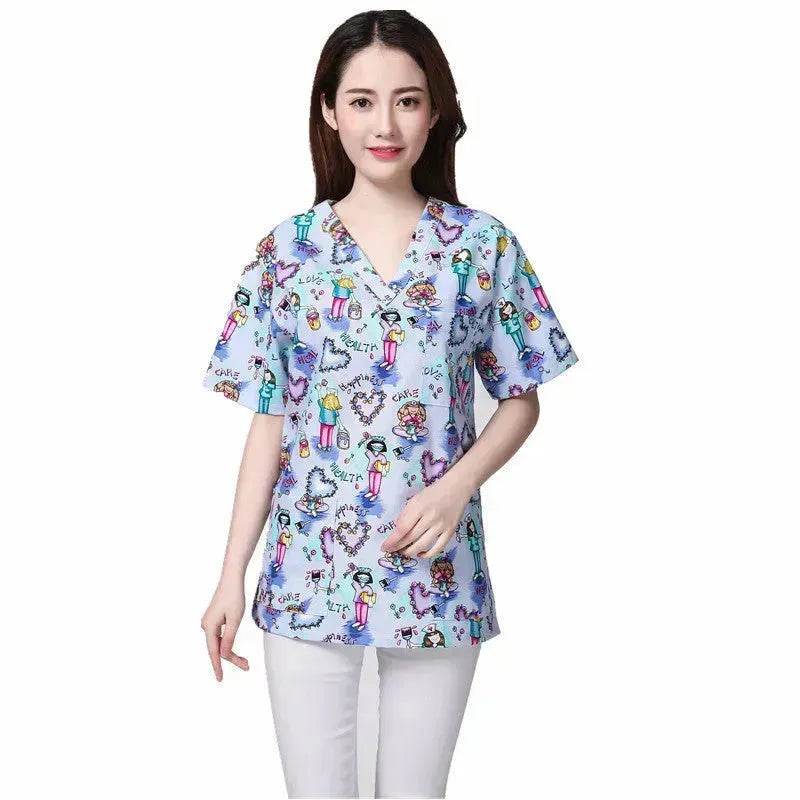 Cartoon Printing Hand Washing Suit Short Sleeve Small Shirt Beautician Pet Hospital Brush Hand Doctor Overalls