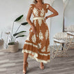 Women's Summer Flowy Maxi Dress Casual Cap Sleeve V Neck Smocked Waist Beach Sundress