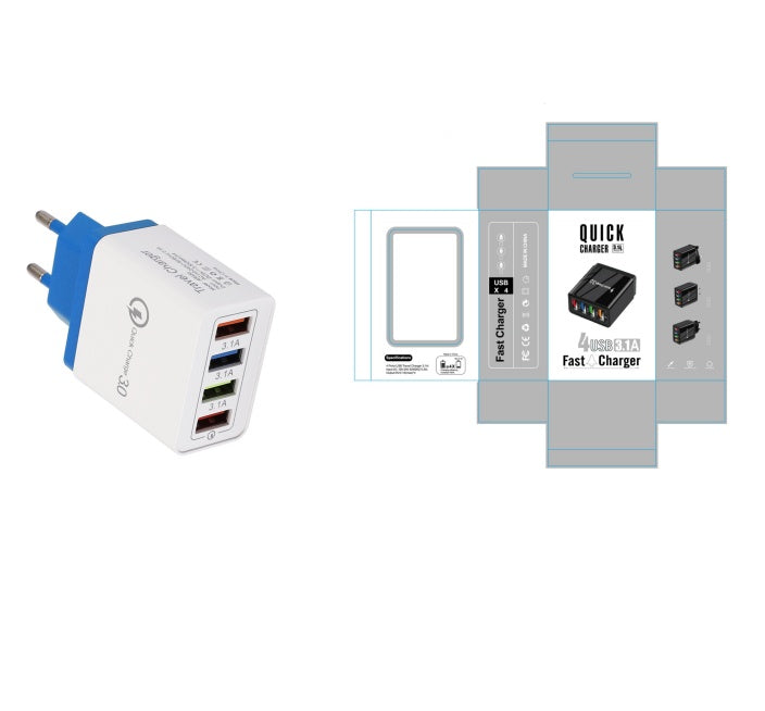 4-Port USB Wall Charger with Quick Charge 3.0 – EU, UK & US Plug | Multi-Colour