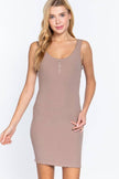 Sleeveless Double Scoop Neck Button Detail Lettuc