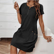 Women's Short-Sleeve Casual Dress with Pockets & Zipper – 12 Colors, S–3XL