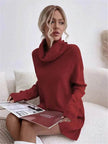 Autumn Winter Solid Cashmere  Loose  Mini Turtleneck sweater Dress