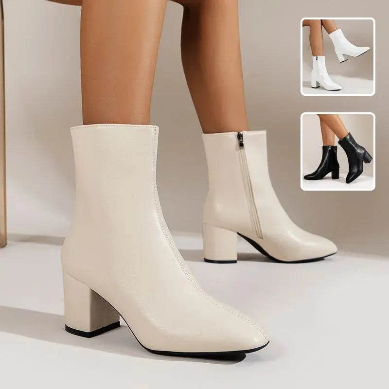 Winter Chunky Heel Pointed Toe Boots With Side Zipper Fashion Mid-calf Boot For Women Shoes