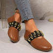 Personalized Flats Shoes With Metal Buckle Design Fashion Round Toe Slip On Loafers For Women
