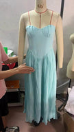 Luxury Blue Strapless Slimming Pleated Long Dress Elegant Tube Dress for Wedding Cocktail Evening Party Events.