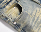 Distressed Scratches Denim Straight-leg Pants Men Jeans
