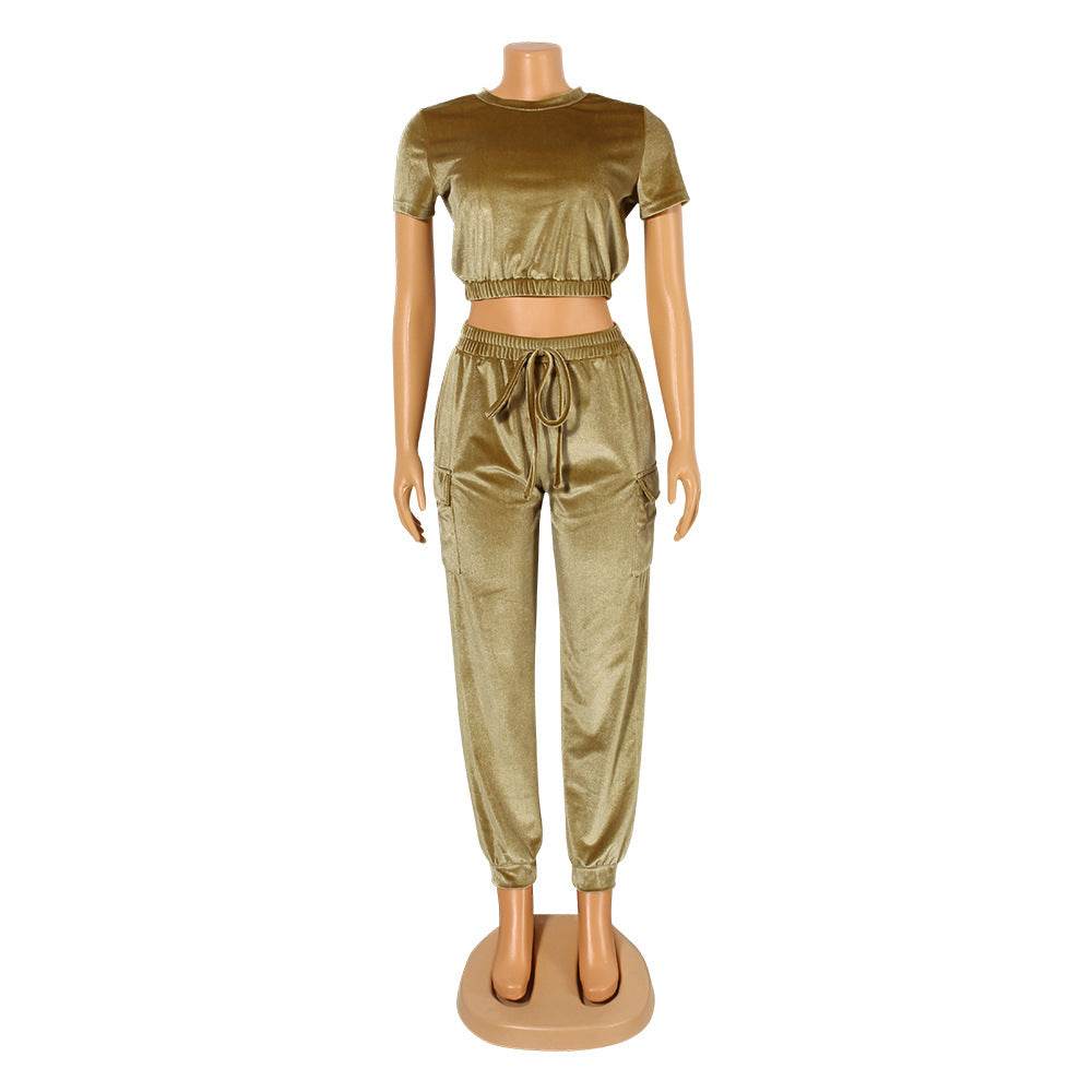 2pcs Fashion Velvet Athleisure Outfit set sweatsuit women