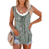 Casual Spring And Summer Tops Printed Sleeveless Pleating Vest T-shirt For Women
