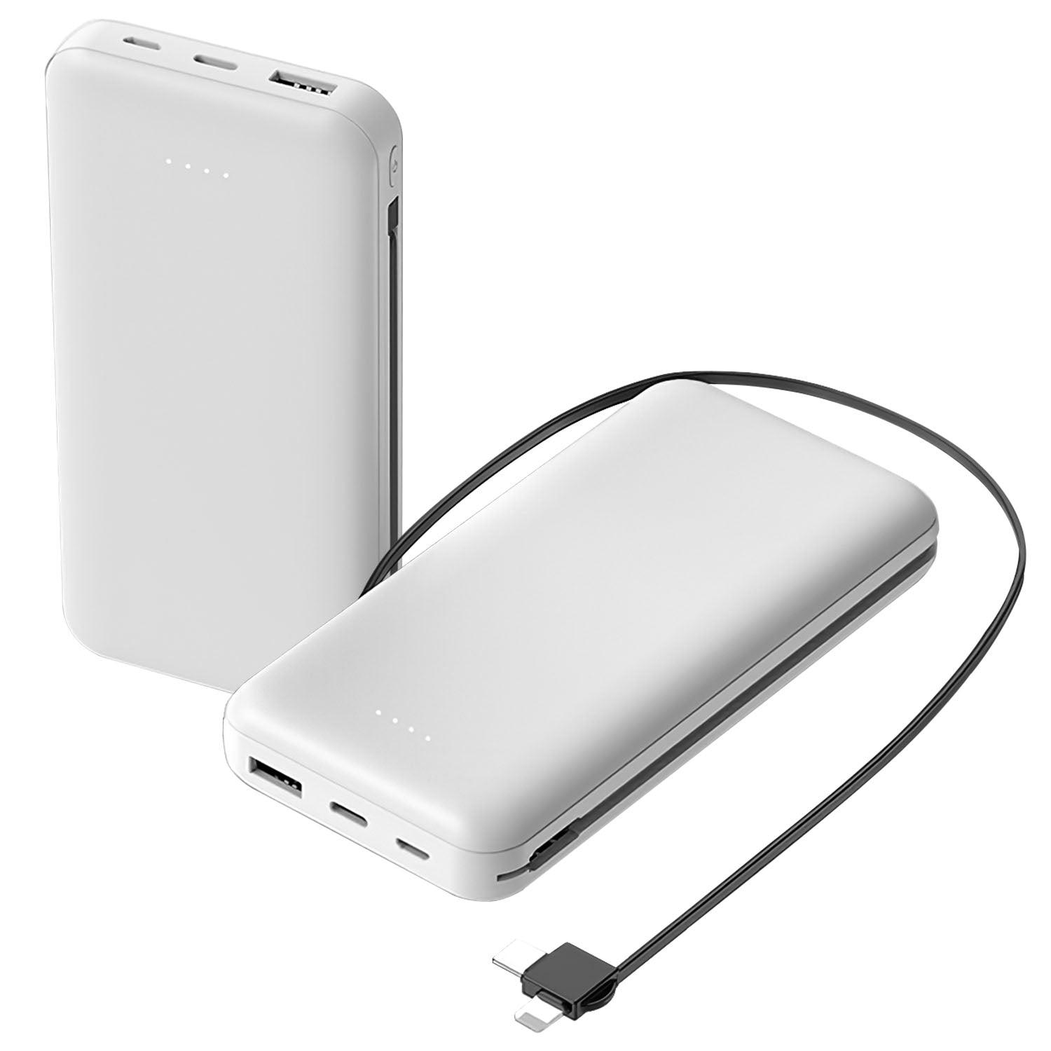 10000mAh Power Bank Portable Charger Built-In Lightning Type-C Cable 3 Devices iPhone Android