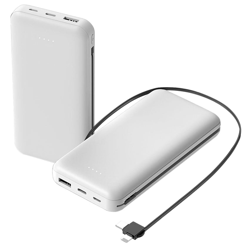 10000mAh Power Bank Portable Charger Built-In Lightning Type-C Cable 3 Devices iPhone Android